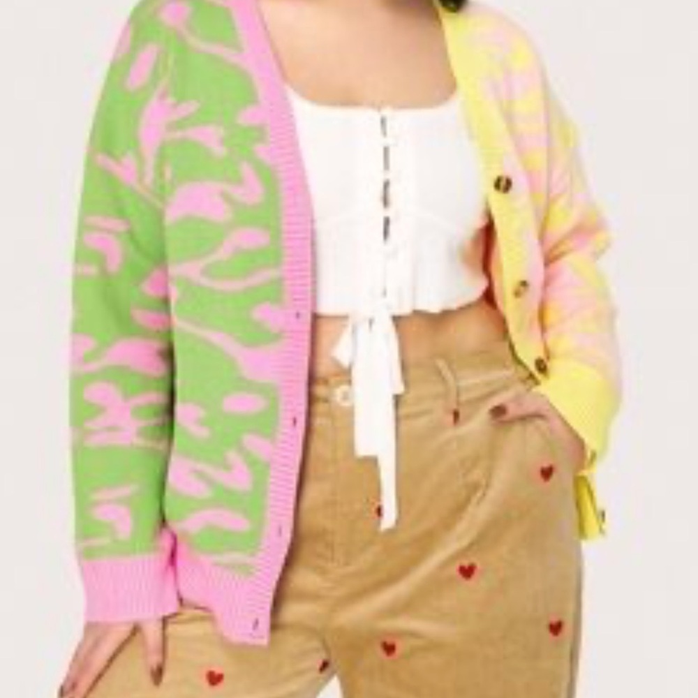 Y2K style cardigan button multicolor knit sweater size S